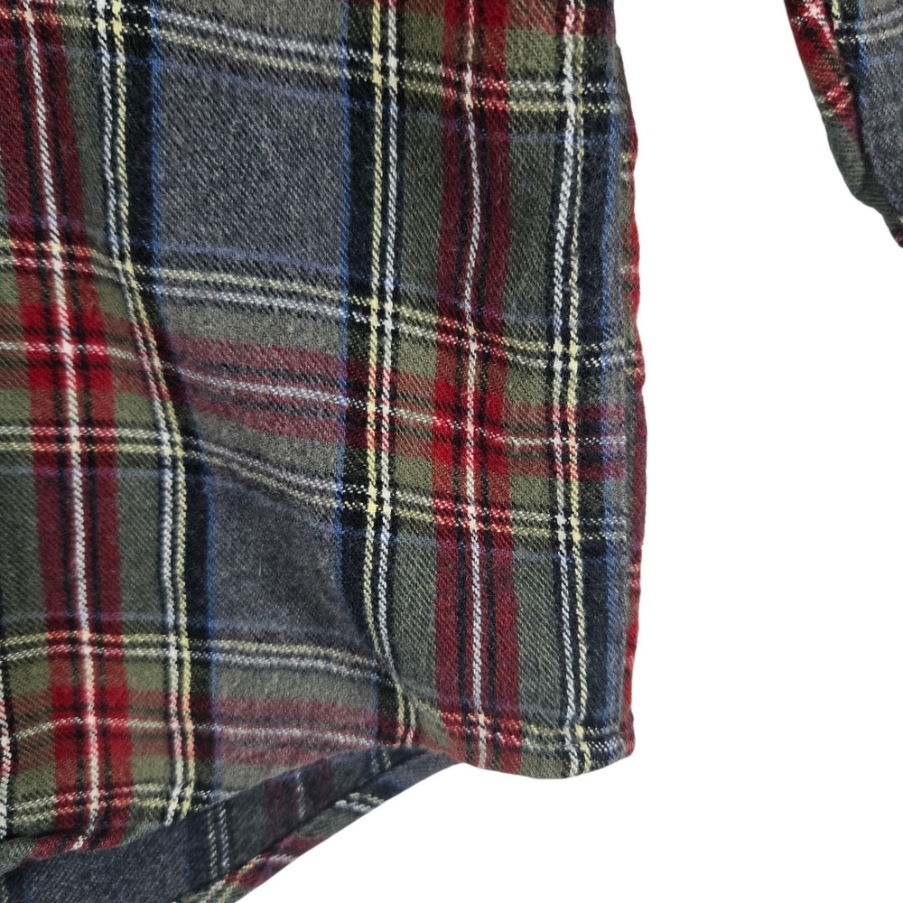 L.L.Bean Scotch Plaid Flannel Shirt Mens Medium Tall MT Gray Burgundy Plaid - Picture 2 of 7